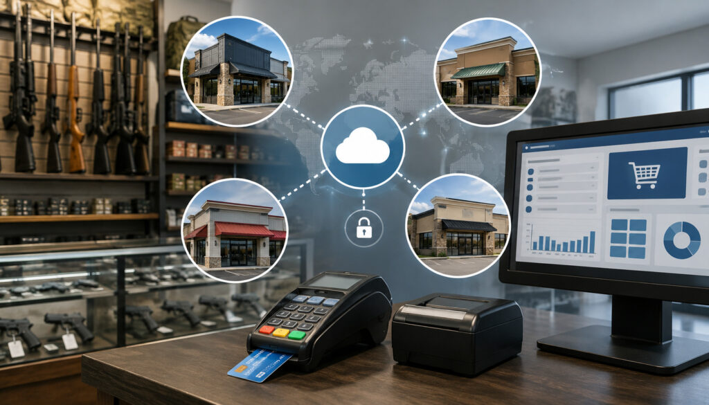 Multi-location gun store payment processing system
