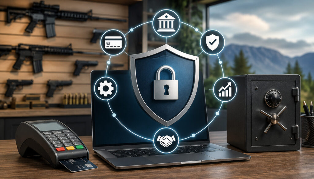 Firearm merchant account security and stable payment processing illustration
