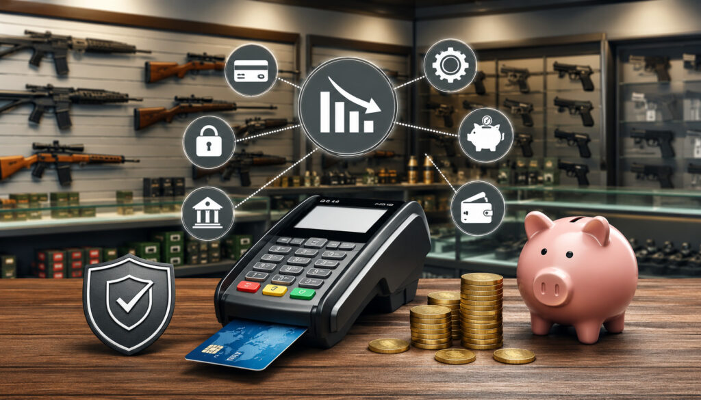 Gun store POS system with payment savings icons