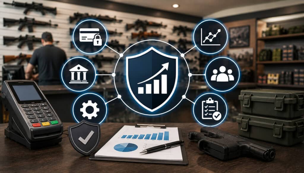 Gun retailer payment stability strategy illustration