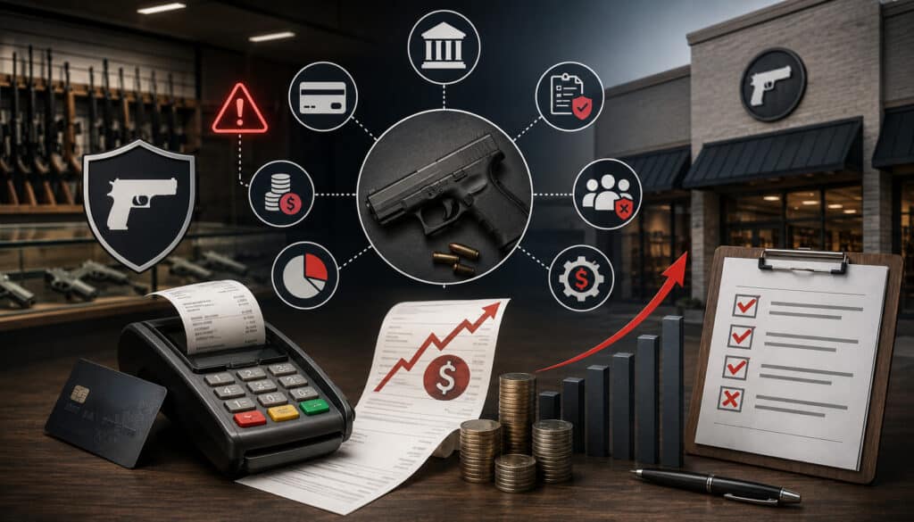 High-risk payment processing costs for gun businesses illustration