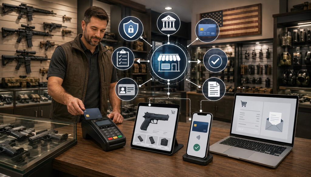 Merchant account requirements for multi-channel firearm payments