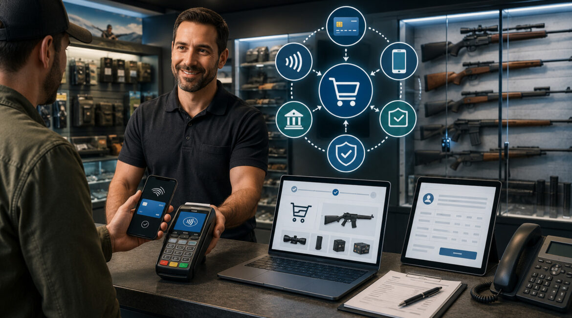 Multi-channel payment processing in a firearm store